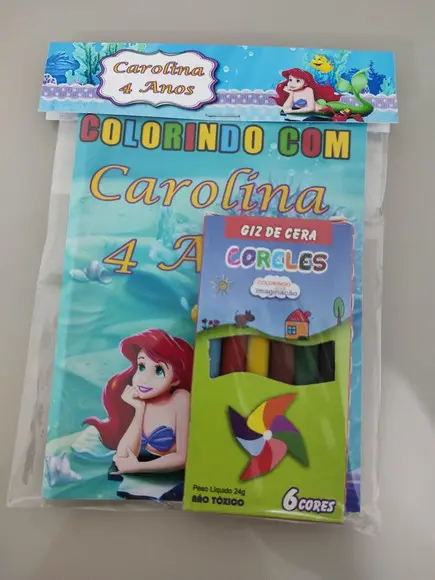 Kit para Colorir Revistinha com Giz de Cera Pequena Sereia