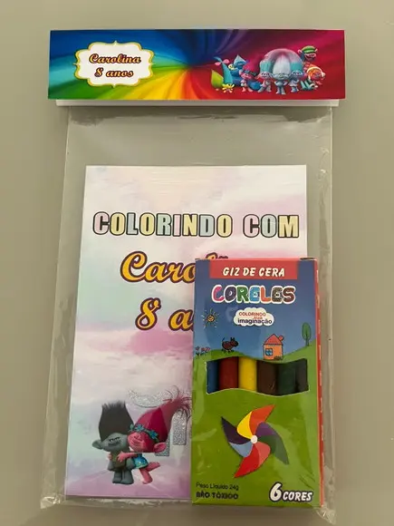 Kit para Colorir Revistinha com Giz de Cera Trolls