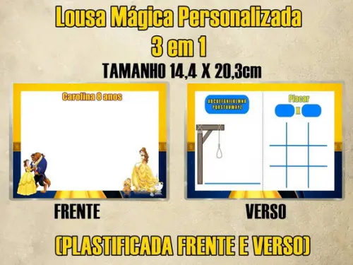 Lousa Mágica Personalizada 3 em 1 Bela e Fera (plastificada)