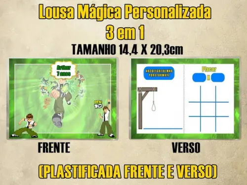 Lousa Mágica Personalizada 3 em 1 Ben 10 (plastificada)