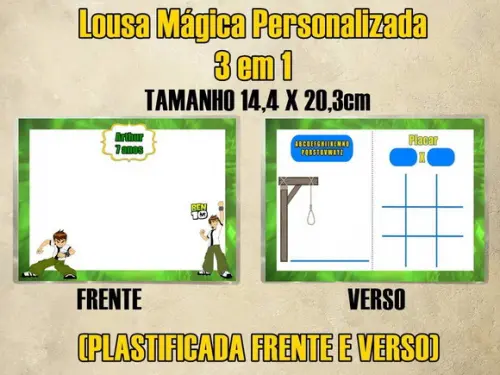 Lousa Mágica Personalizada 3 em 1 Ben 10 (plastificada)