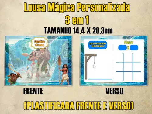 Lousa Mágica Personalizada 3 em 1 Moana (plastificada)