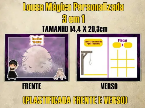 Lousa Mágica Personalizada 3 em 1 Wandinha (plastificada)