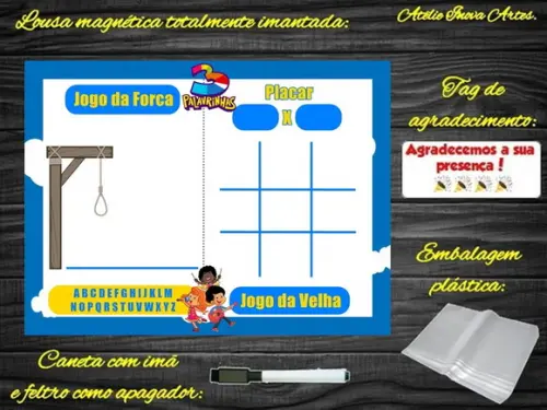 Lousa Magnética + J.v + Forca 3 Palavrinhas com Embalagem