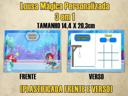 Lousa Mágica Personalizada 3em1 Pequena Sereia(plastificada)