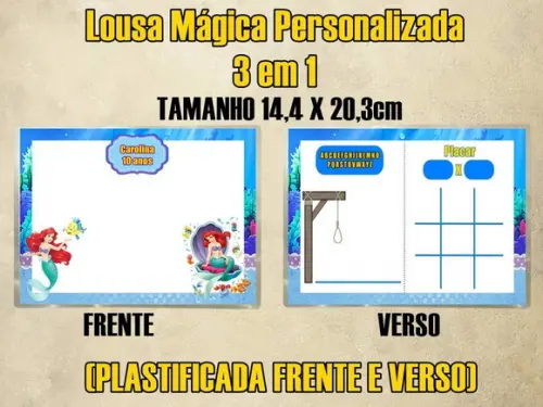 Lousa Mágica Personalizada 3em1 Pequena Sereia(plastificada)