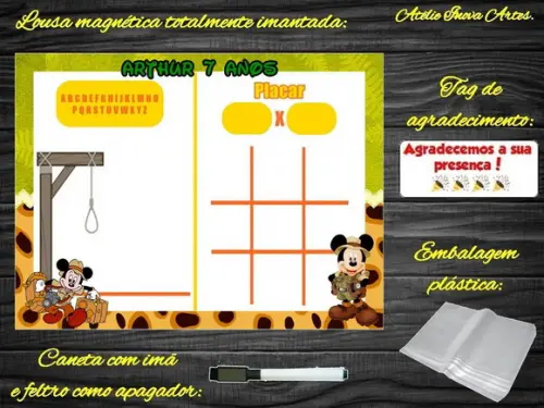 Lousa Magnética + J.v + Forca Mickey Safari com Embalagem