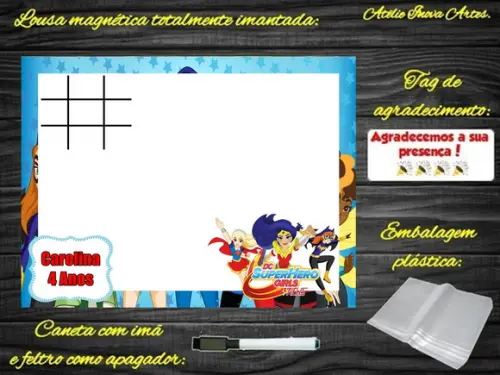 Lousa Magnética + J.v Super Hero Girls com Embalagem