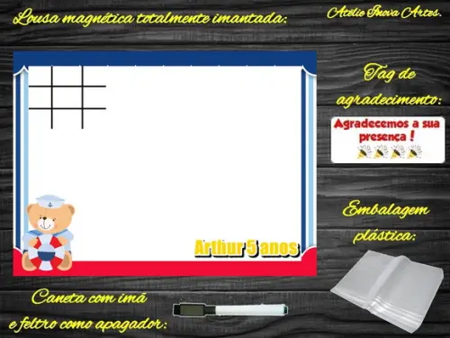 Lousa Magnética + J.v Ursinho Marinheiro com Embalagem