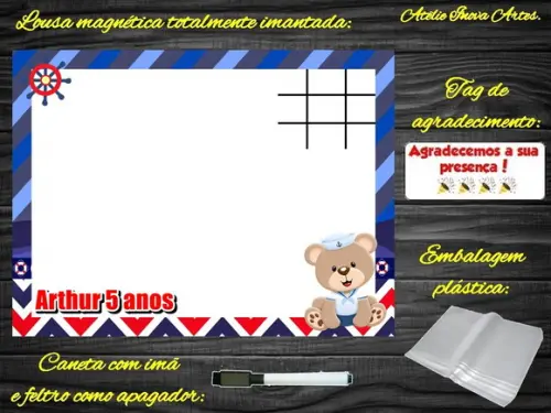 Lousa Magnética + J.v Ursinho Marinheiro com Embalagem