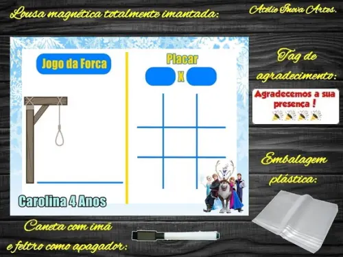 Lousa Magnética + Jogo da Velha + Forca Frozen com Embalagem