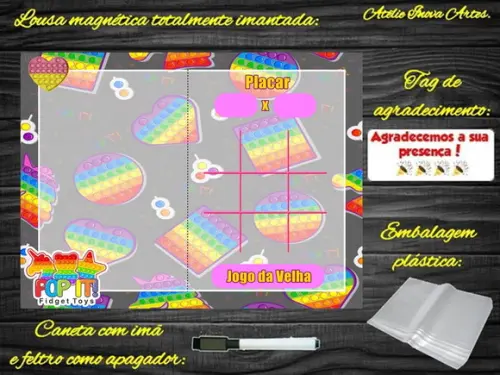 Lousa Magnética + Jogo da Velha + Forca Pop It com Embalagem