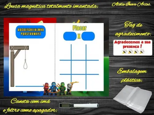 Lousa Magnética + Jogo da Velha +forca Ninjago com Embalagem
