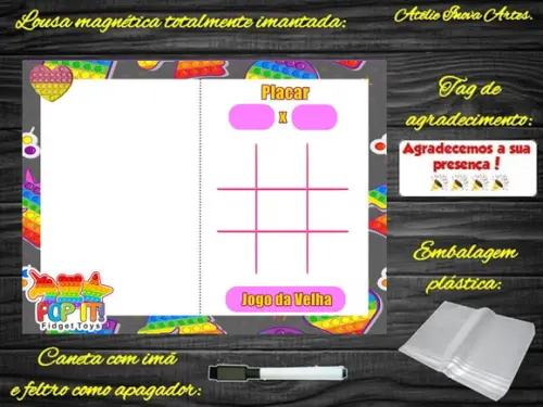 Lousa Magnética + Jogo da Velha + Forca Pop It com Embalagem