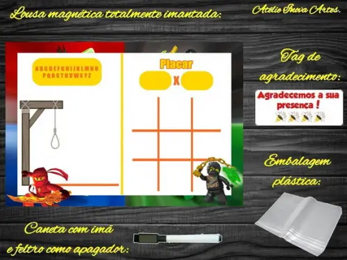 Lousa Magnética + Jogo da Velha +forca Ninjago com Embalagem