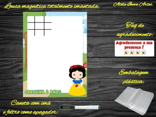 Lousa Magnética + Jogo da Velha a Branca de Neve c Embalagem