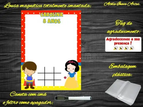 Lousa Magnética + Jogo da Velha a Branca de Neve c Embalagem