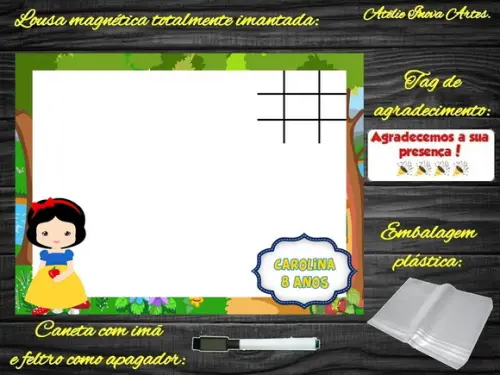 Lousa Magnética + Jogo da Velha a Branca de Neve c Embalagem