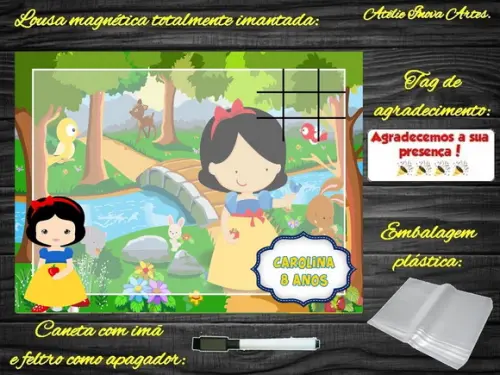 Lousa Magnética + Jogo da Velha a Branca de Neve c Embalagem
