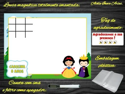 Lousa Magnética + Jogo da Velha a Branca de Neve c Embalagem