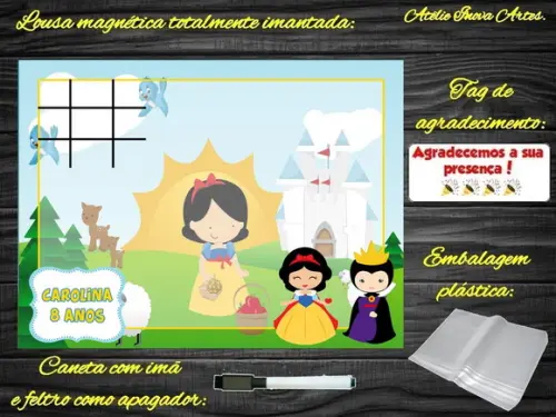Lousa Magnética + Jogo da Velha a Branca de Neve c Embalagem