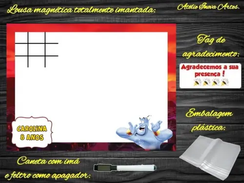 Lousa Magnética + Jogo da Velha Aladdin com Embalagem