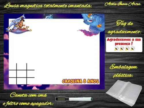 Lousa Magnética + Jogo da Velha Aladdin com Embalagem