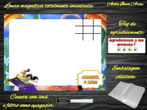 Lousa Magnética + Jogo da Velha Aladdin com Embalagem