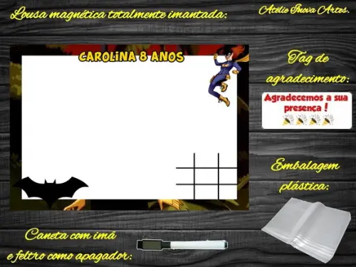 Lousa Magnética + Jogo da Velha Batgirl com Embalagem
