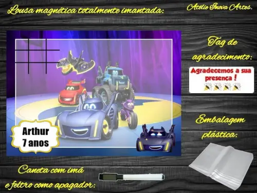 Lousa Magnética + Jogo da Velha Batwheels com Embalagem