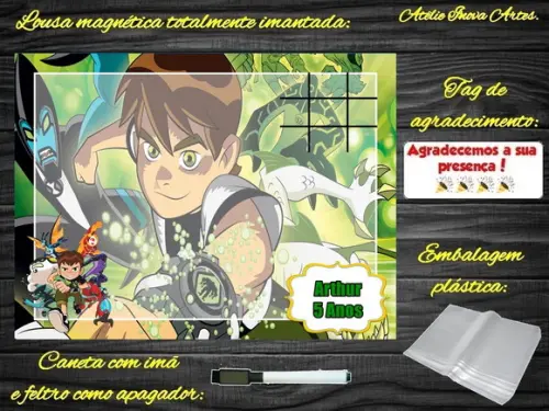 Lousa Magnética + Jogo da Velha Ben 10 com Embalagem