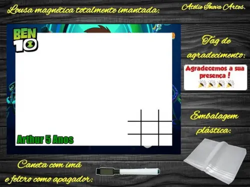 Lousa Magnética + Jogo da Velha Ben 10 com Embalagem
