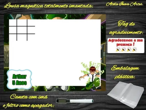 Lousa Magnética + Jogo da Velha Ben 10 com Embalagem