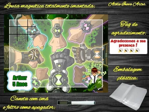 Lousa Magnética + Jogo da Velha Ben 10 com Embalagem