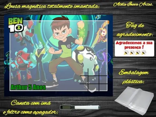 Lousa Magnética + Jogo da Velha Ben 10 com Embalagem