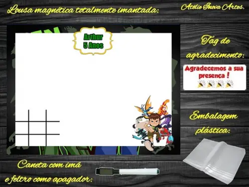 Lousa Magnética + Jogo da Velha Ben 10 com Embalagem
