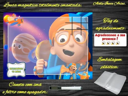 Lousa Magnética + Jogo da Velha Blippi Wonders com Embalagem