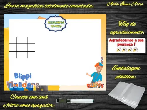 Lousa Magnética + Jogo da Velha Blippi Wonders com Embalagem