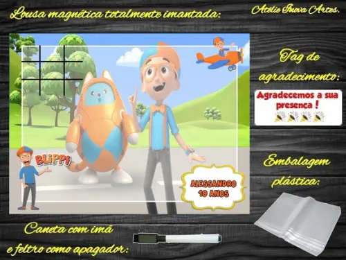 Lousa Magnética + Jogo da Velha Blippi Wonders com Embalagem