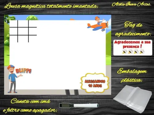 Lousa Magnética + Jogo da Velha Blippi Wonders com Embalagem