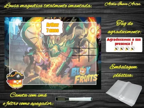 Lousa Magnética + Jogo da Velha Blox Fruits com Embalagem