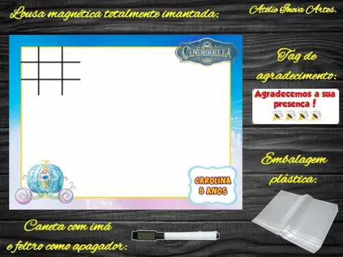Lousa Magnética + Jogo da Velha Cinderela com Embalagem