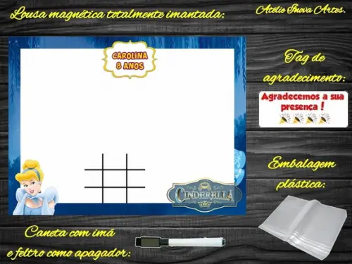 Lousa Magnética + Jogo da Velha Cinderela com Embalagem