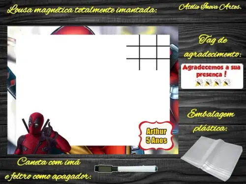 Lousa Magnética + Jogo da Velha Deadpool com Embalagem