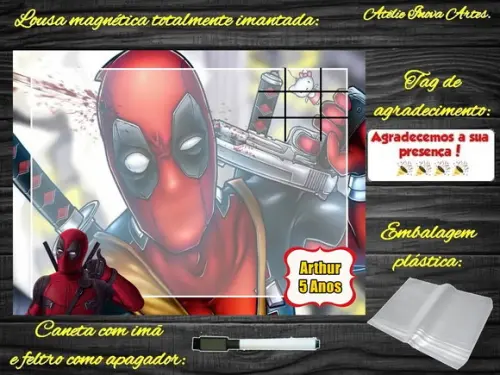 Lousa Magnética + Jogo da Velha Deadpool com Embalagem