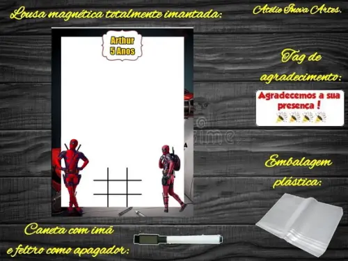 Lousa Magnética + Jogo da Velha Deadpool com Embalagem
