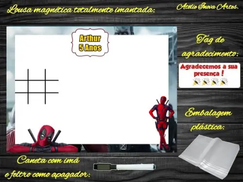Lousa Magnética + Jogo da Velha Deadpool com Embalagem