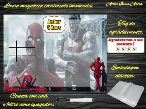 Lousa Magnética + Jogo da Velha Deadpool com Embalagem