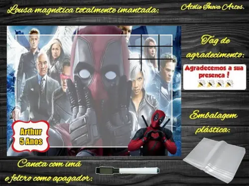 Lousa Magnética + Jogo da Velha Deadpool com Embalagem