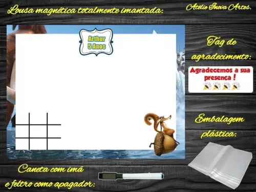 Lousa Magnética + Jogo da Velha Era do Gelo com Embalagem